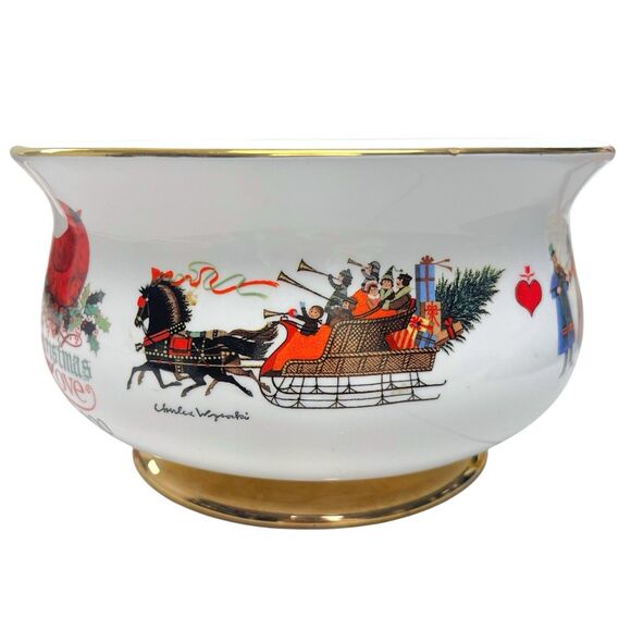Vintage 1999 Charles Wysocki Christmas Love Bowl Telaflora Gold Base Holiday - Picture 2 of 8
